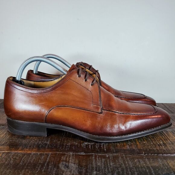 Magnanni Flex Porto Mens Size 7 Leather Plain Toe Derby Lace Up Dress Shoe Brown - Picture 1 of 12